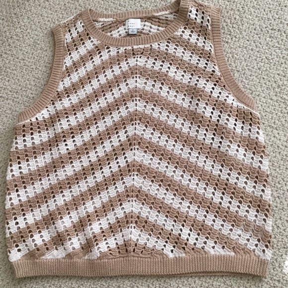 a new day Sweaters - a new day Women's Tan and White Knit Sweater Vest